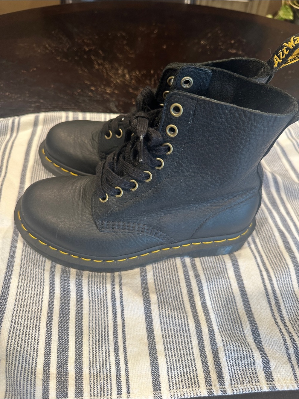 Dr. Martens Black Leather 8-Eye Boots with Yellow Stitching - Picture 3 of 11